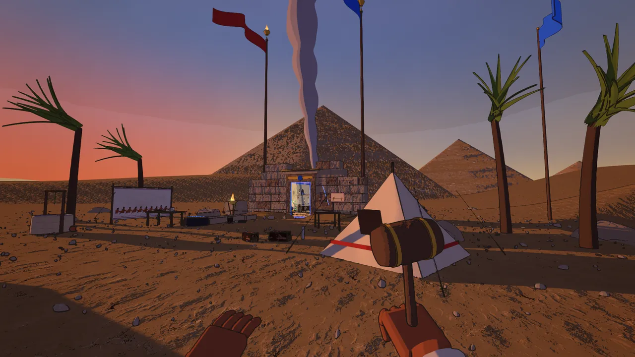 Dusk at the first gate, the pyramids behind