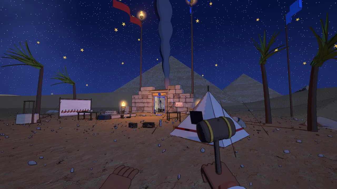 Night at the Dig: the first gate, the camp and the pyramids under the stars